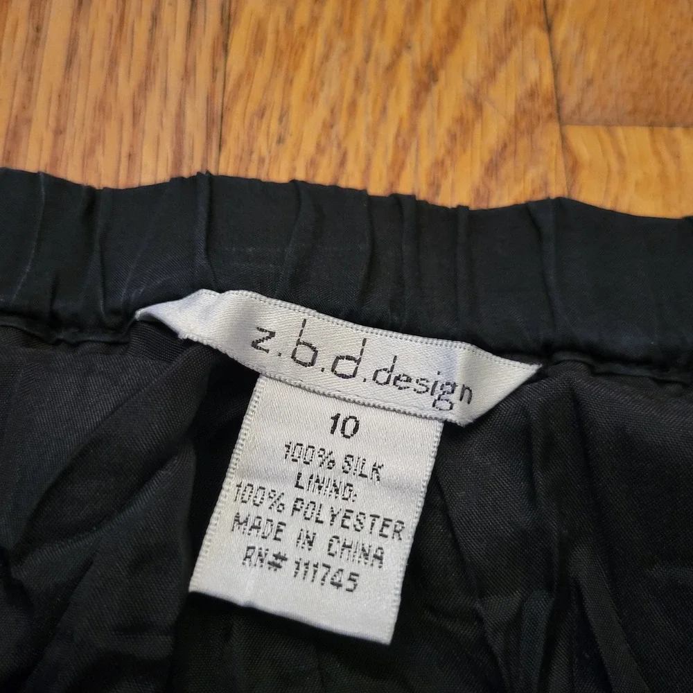 z.b.d. design 10 Maxi Skirt Black Silk Velvet Trim Elastic Waist Whimsigoth Glam